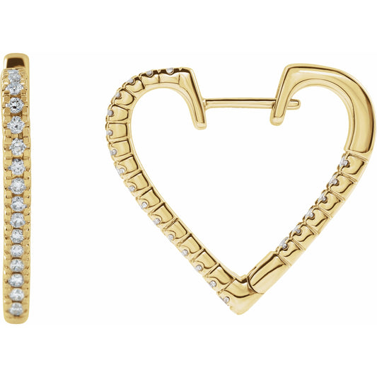 14K Yellow 5/8 CTW Diamond Heart Hoop Earrings