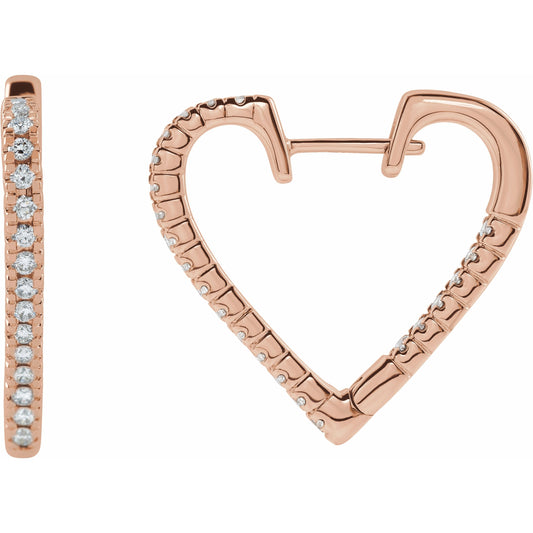 14K Rose 5/8 CTW Diamond Heart Hoop Earrings