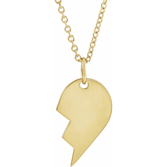 14K Yellow 14x10 mm Left Broken Heart 16-18 Necklace