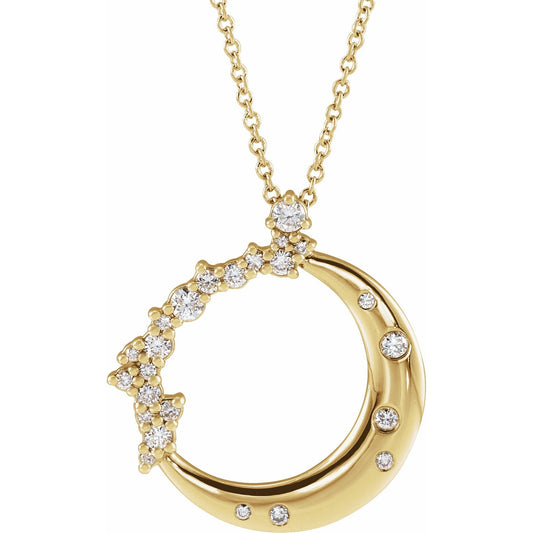 14K Yellow 1/4 CTW Diamond Crescent Moon 16-18 Necklace