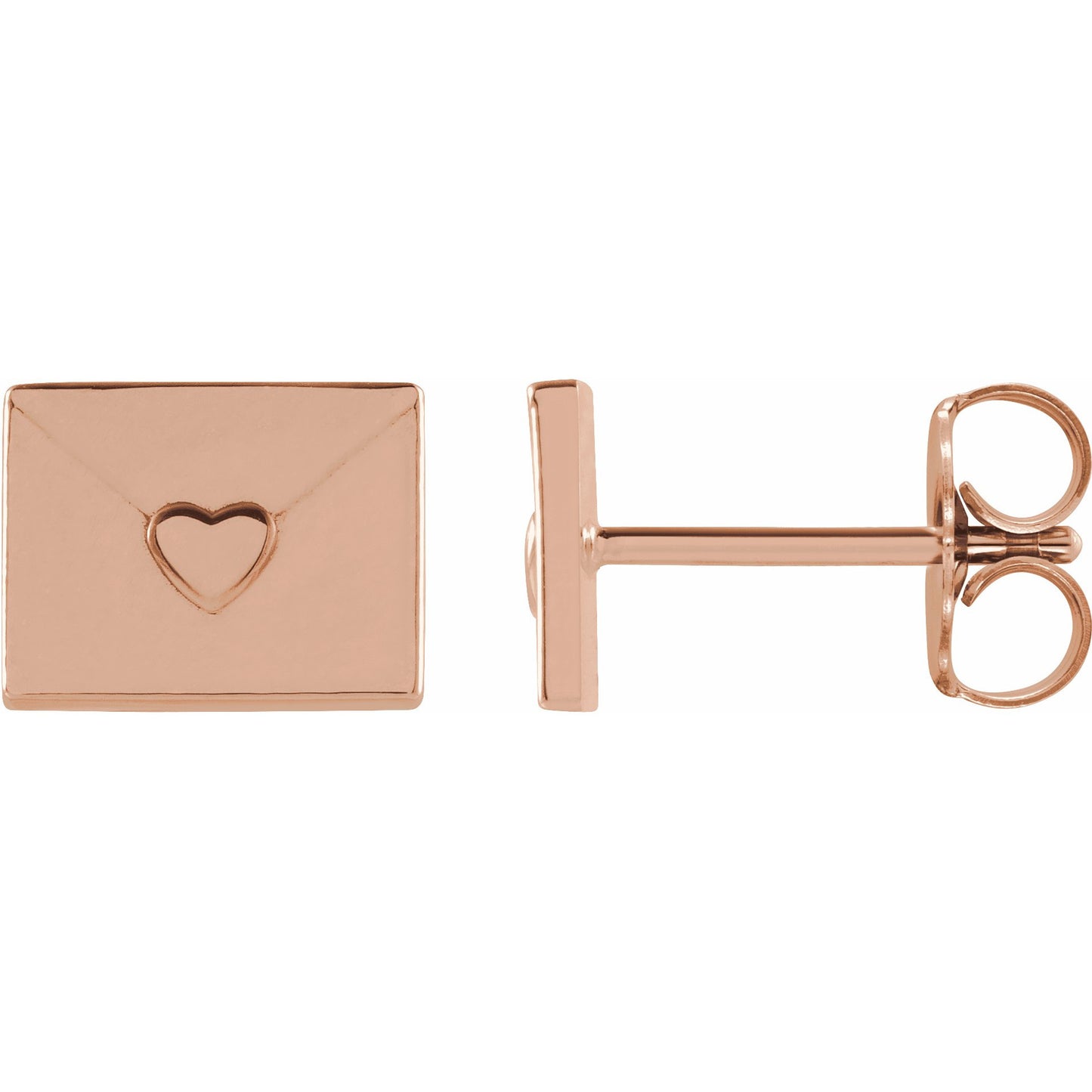 14K Rose Heart Envelope Earrings