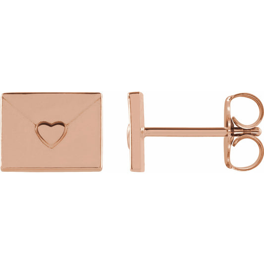 14K Rose Heart Envelope Earrings
