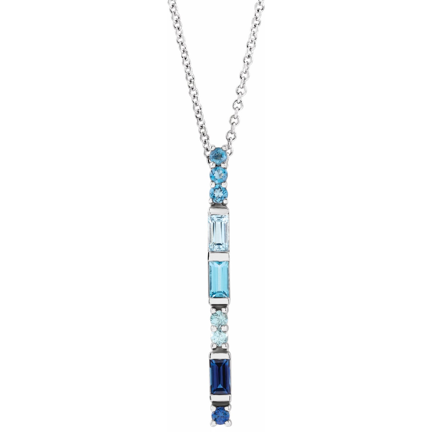 14K White Blue Multi-Gemstone Bar 16-18 Necklace