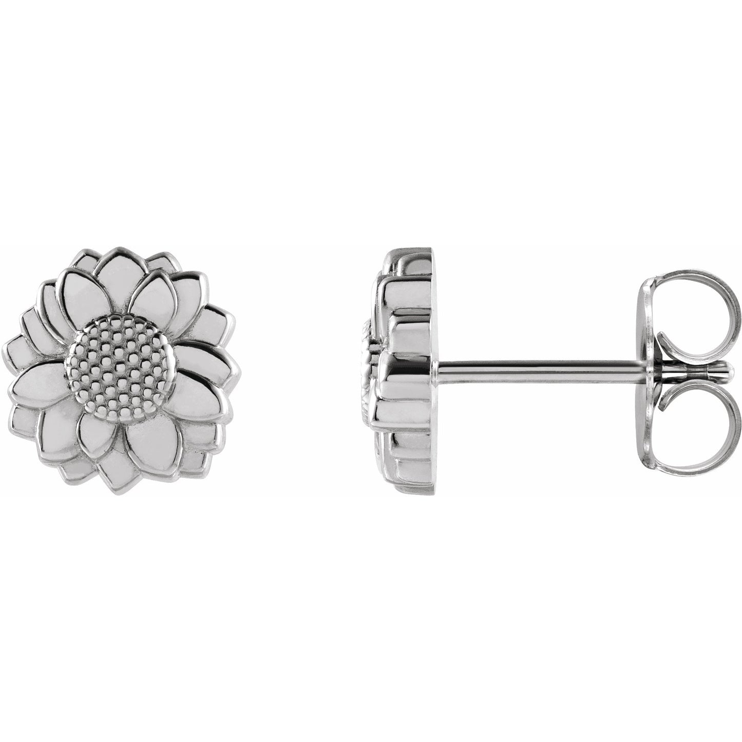 14K White Tiny Sunflower Earrings