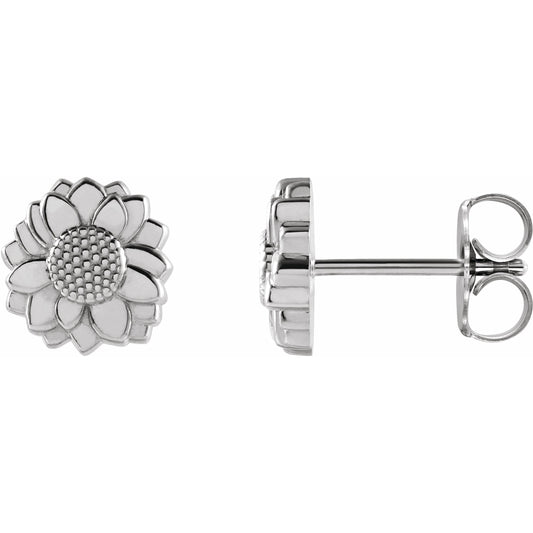 14K White Tiny Sunflower Earrings