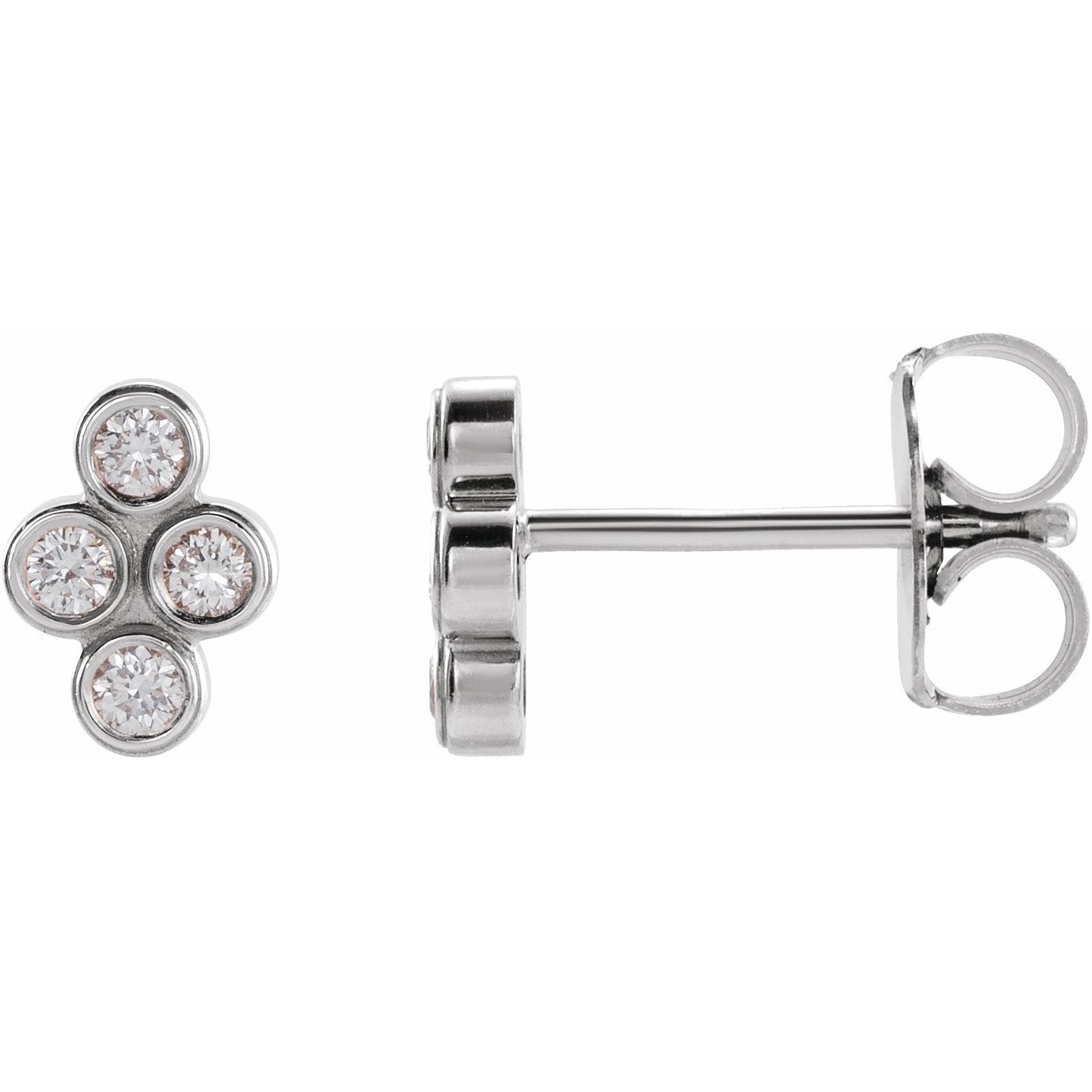 14K White 1/10 CTW Diamond Bezel-Set Cluster Earrings