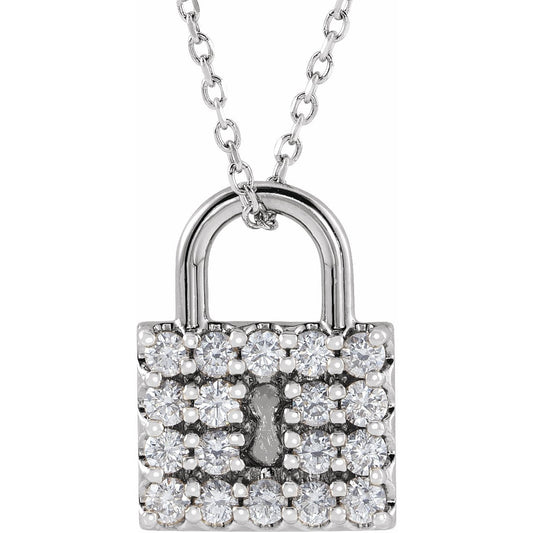 14K White 1/2 CTW Diamond Lock 16-18 Necklace