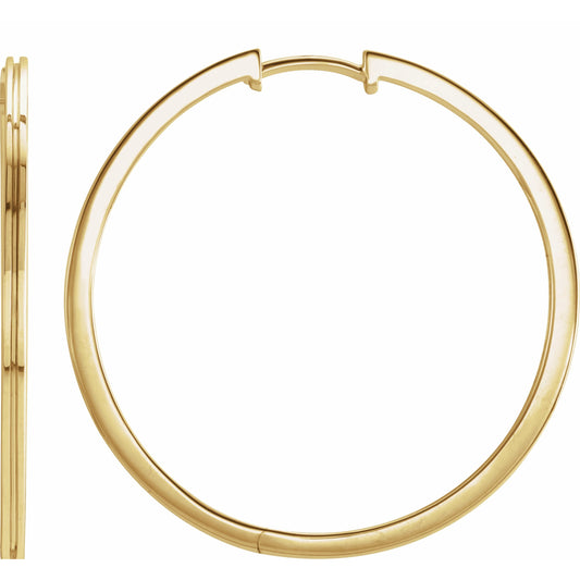 14K Yellow 30 mm  Grooved Hoop Earrings