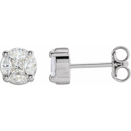 14K White 3/4 CTW Diamond Cluster Earrings