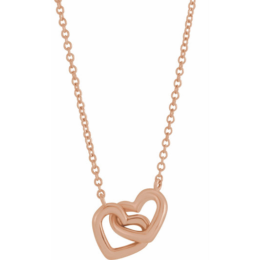 14K Rose Interlocking Heart 18 Necklace