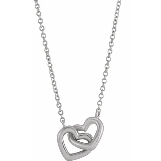14K White Interlocking Heart 18 Necklace
