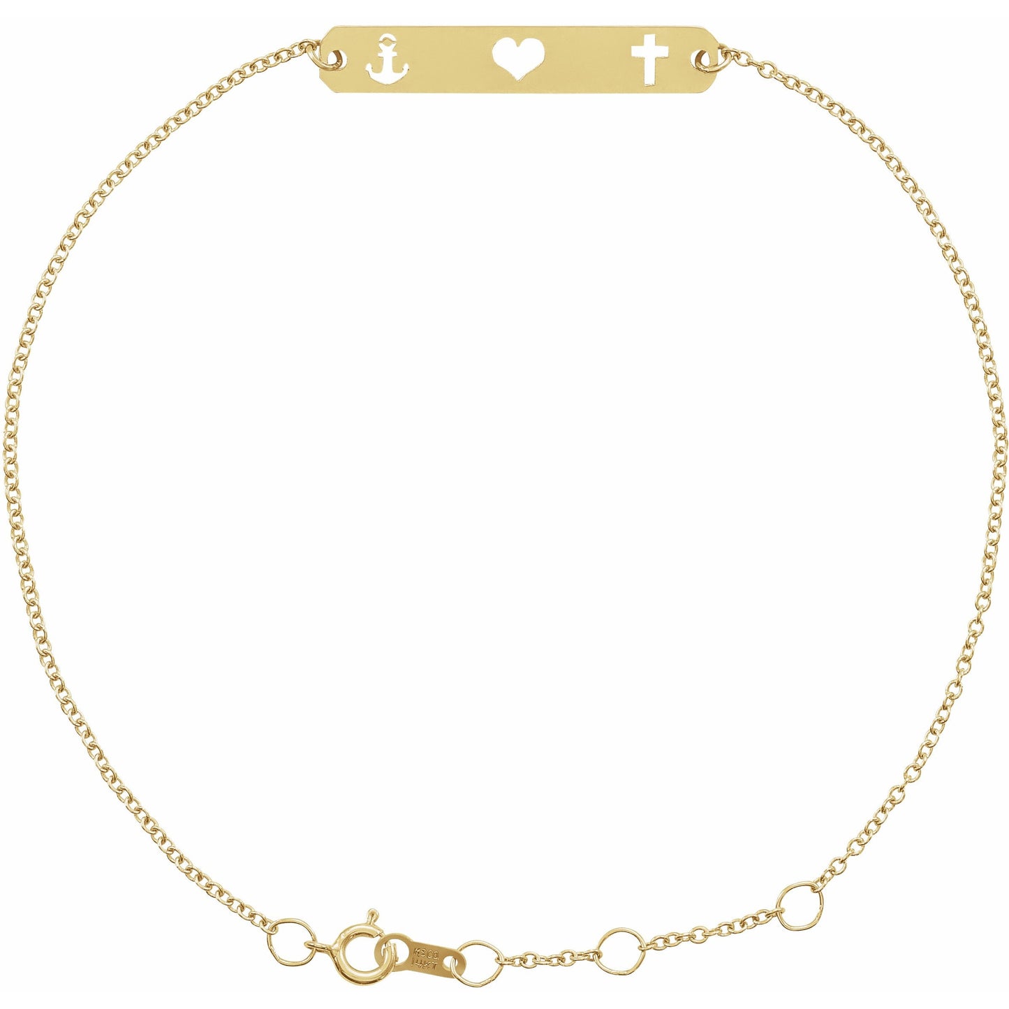 14K Yellow Faith, Love, Hope Bar 6 1/2-7 1/2 Bracelet