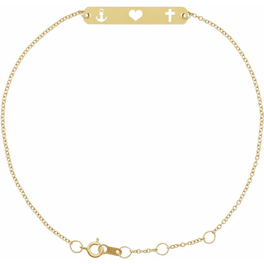 14K Yellow Faith, Love, Hope Bar 6 1/2-7 1/2 Bracelet