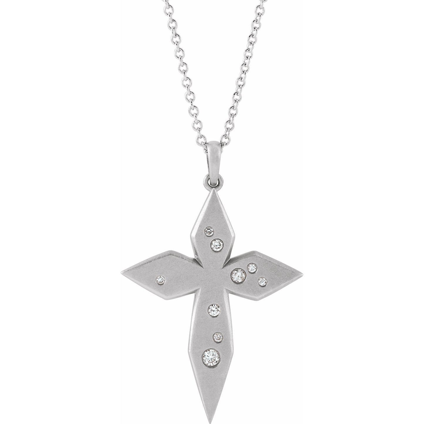 14K White .08 CTW Diamond Cross 16-18 Necklace
