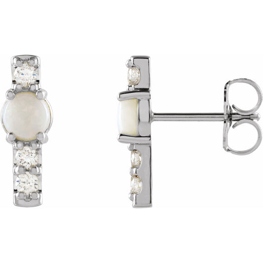 14K White Ethiopian Opal & 1/5 CTW Diamond Bar Earrings