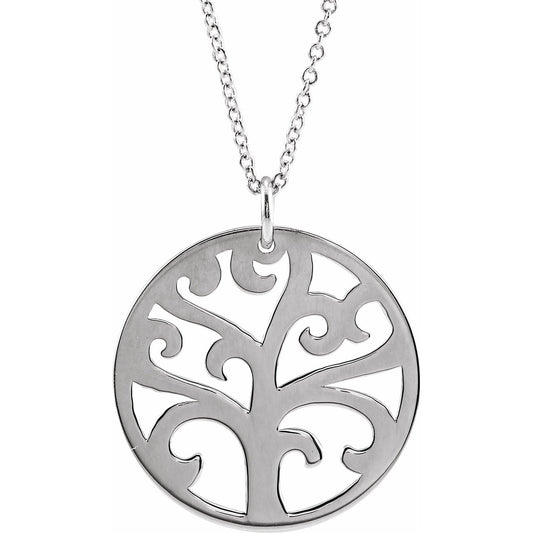 14K White 20 mm Tree 16-18 Necklace