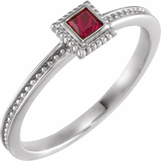 14K White Ruby Stackable Family Ring