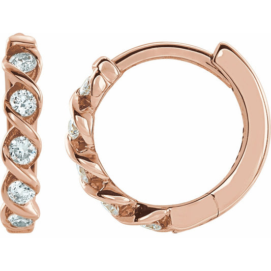 14K Rose 1/10 CTW Diamond Huggies