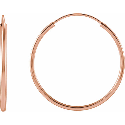 14K Rose 20 mm Flexible Endless Hoop Earrings
