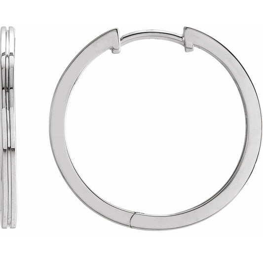 14K White 20 mm  Grooved Hoop Earrings