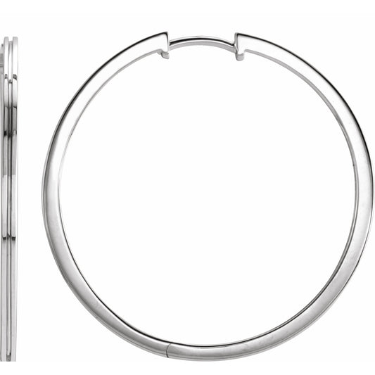 14K White 30 mm  Grooved Hoop Earrings