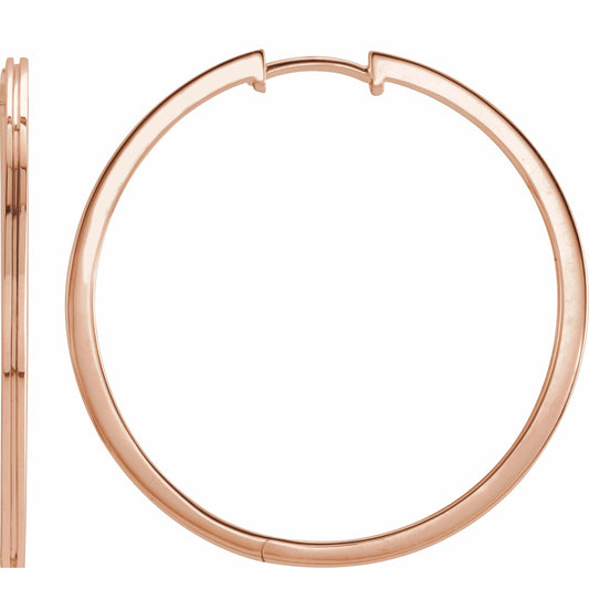 14K Rose 30 mm  Grooved Hoop Earrings
