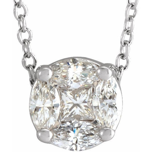 14K White 1/3 CTW Diamond Cluster 16-18 Necklace