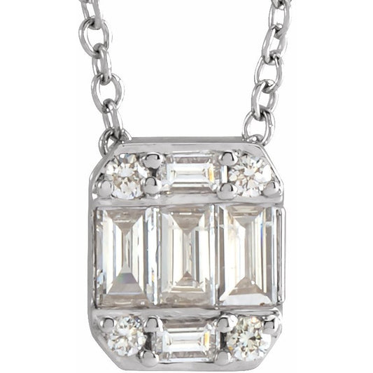 14K White 1/3 CTW Diamond Cluster Necklace