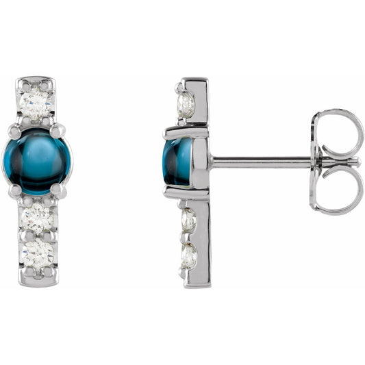14K White London Blue Topaz & 1/5 CTW Diamond Bar Earrings