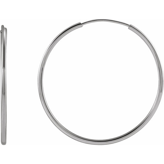 14K White 25 mm Flexible Endless Hoop Earrings