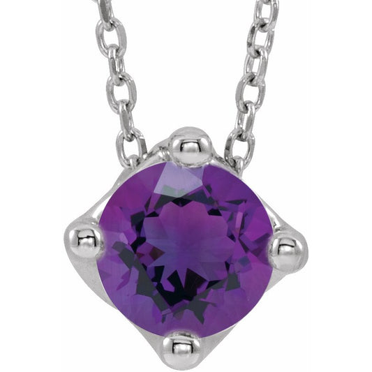 14K White Amethyst Solitaire 16-18 Necklace