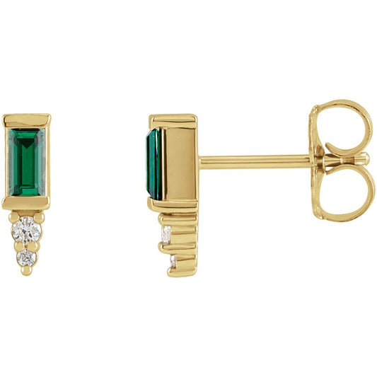 14K Yellow Green Tourmaline & .03 CTW Diamond Bar Earrings