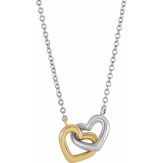 14K Yellow/White Interlocking Heart 18 Necklace