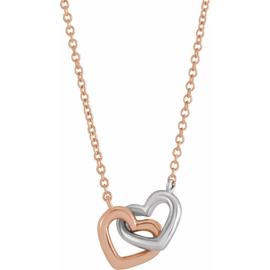 14K Rose/White Interlocking Heart 18 Necklace
