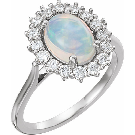 14K White Ethiopian Opal & 3/8 CTW Diamond Ring