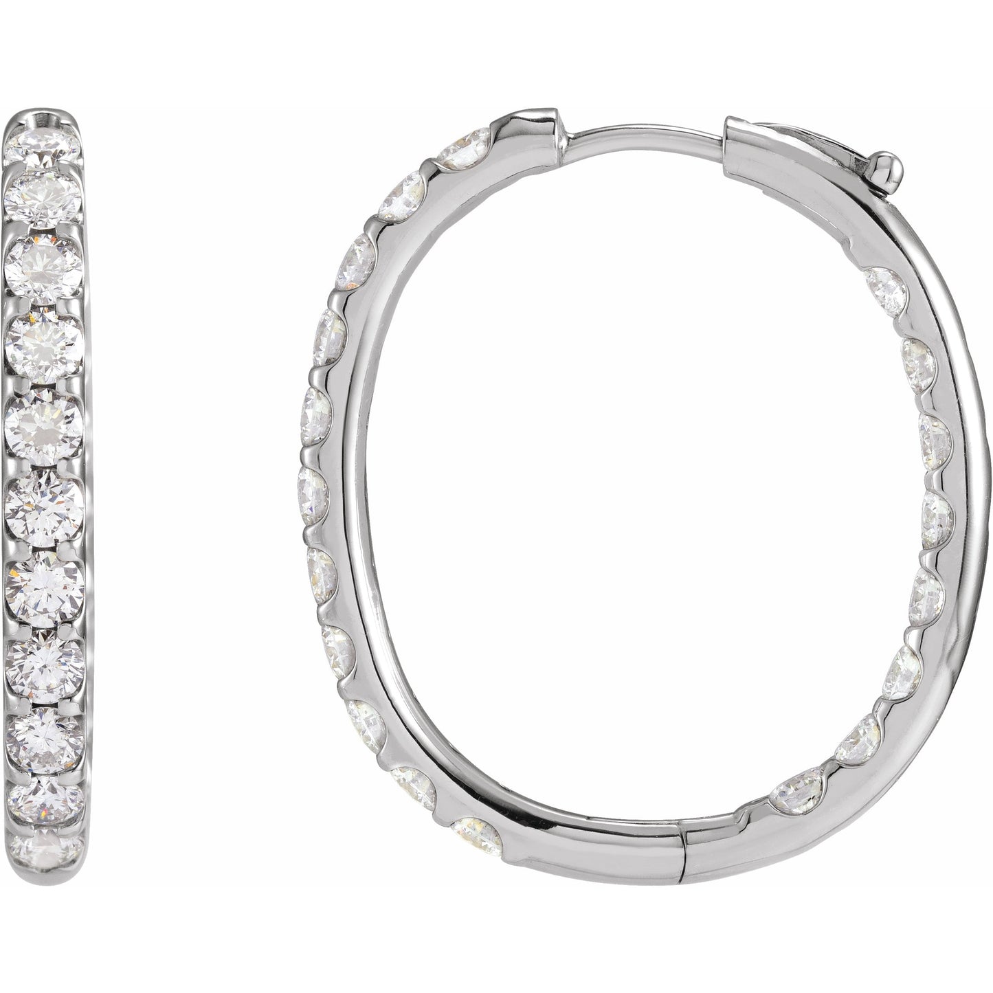 14K White 3 CTW Diamond Inside-Outside Hinged 28.3 mm Hoop Earrings