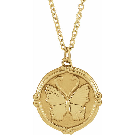 14K Yellow Butterfly Medallion 16-18 Necklace