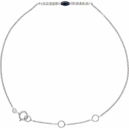 14K White Blue Sapphire & .06 CTW Diamond Bar 5-7 Bracelet