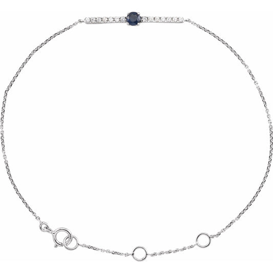 14K White Blue Sapphire & .07 CTW Diamond Bar 5-7 Bracelet