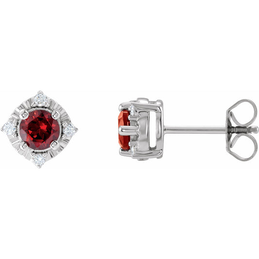 14K White Mozambique Garnet & .08 CTW Diamond Halo-Style Earrings