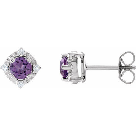 14K White Amethyst & .08 CTW Diamond Halo-Style Earrings