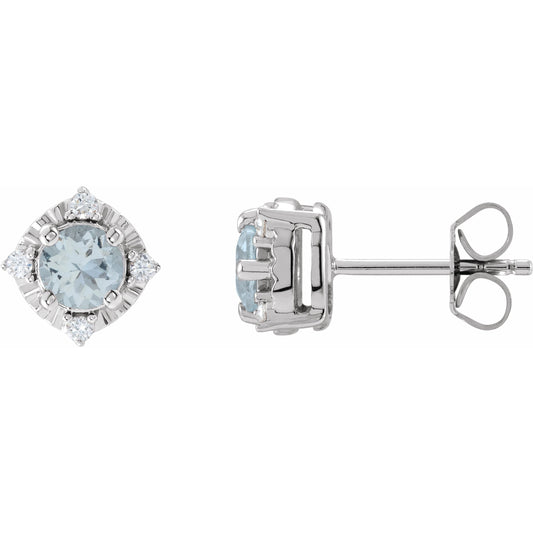 14K White Aquamarine & .08 CTW Diamond Halo-Style Earrings