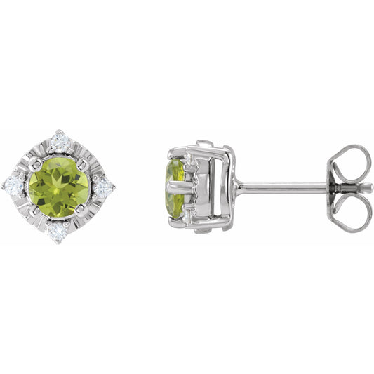 14K White Peridot & .08 CTW Diamond Halo-Style Earrings