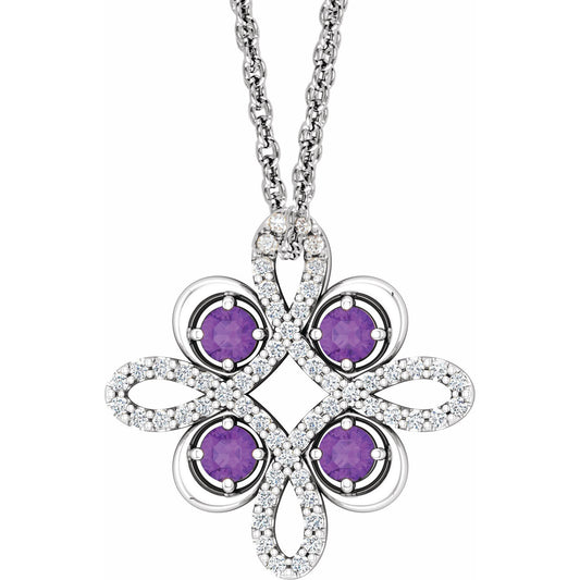 14K White Amethyst & 1/6 CTW Diamond Clover 18 Necklace