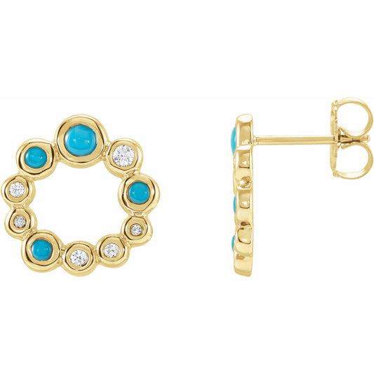 14K Yellow Turquoise & 1/8 CTW Diamond Earrings