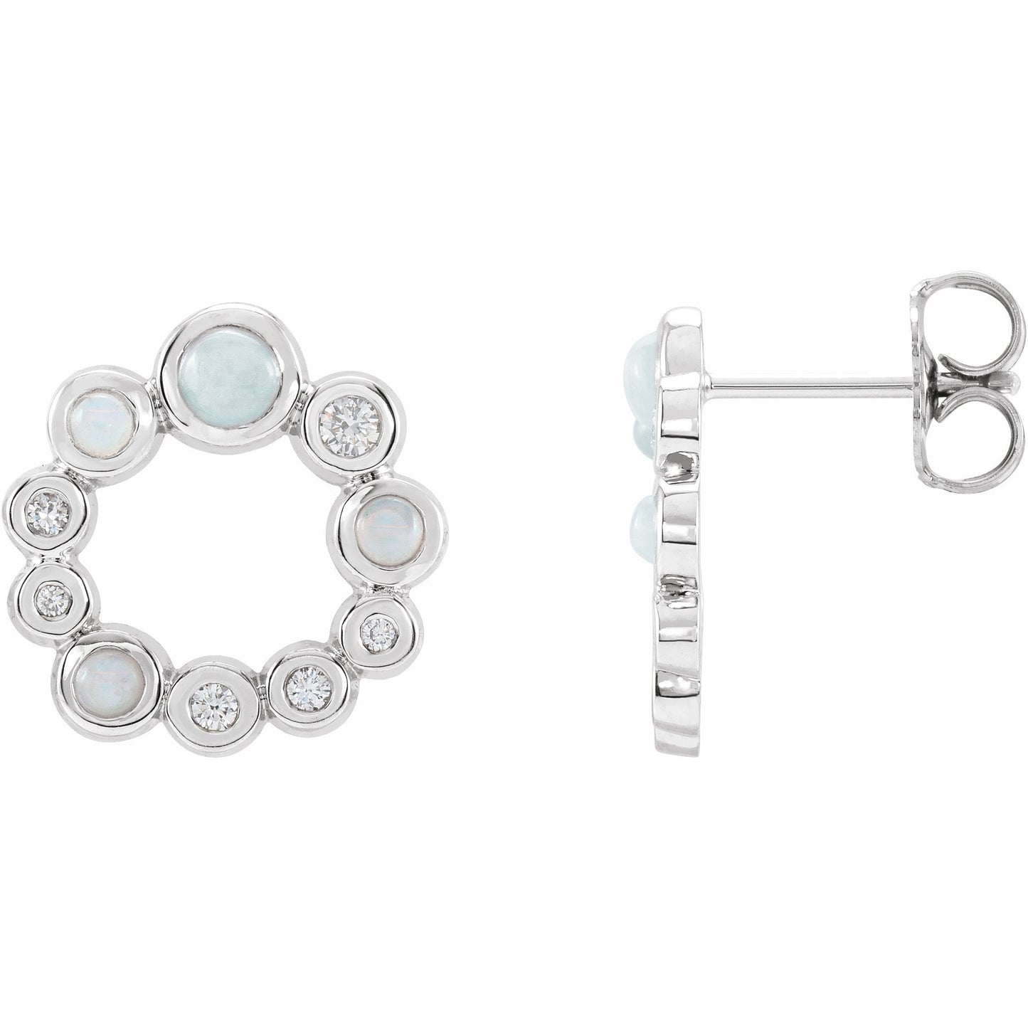 14K White Ethiopian Opal & 1/8 CTW Diamond Earrings