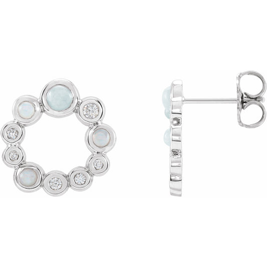 14K White Ethiopian Opal & 1/8 CTW Diamond Earrings