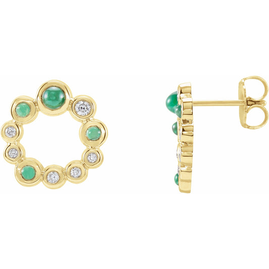 14K Yellow Emerald & 1/8 CTW Diamond Earrings