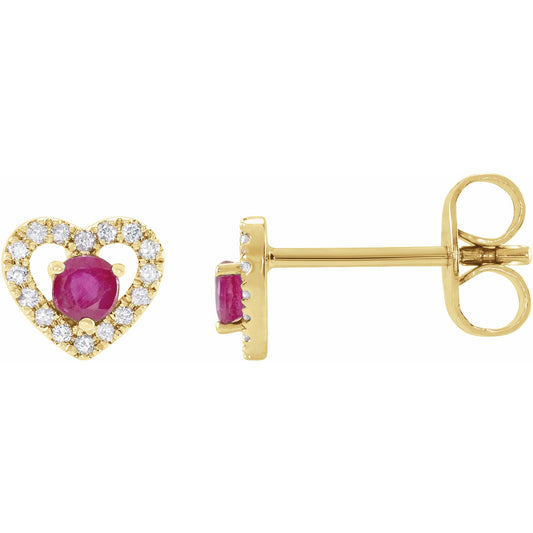 14K Yellow Ruby & 1/10 CTW Diamond Heart Earrings