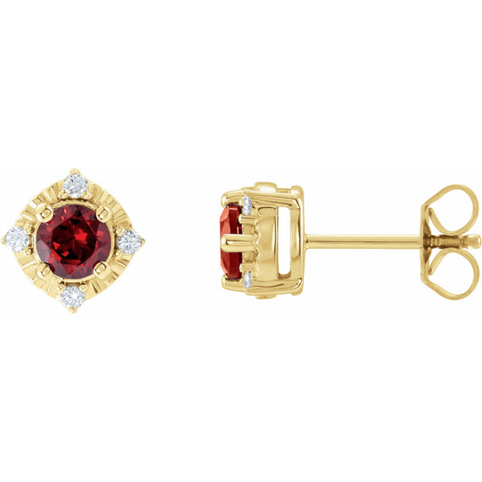 14K Yellow Mozambique Garnet & .08 CTW Diamond Halo-Style Earrings